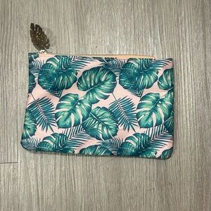 Ipsy Coral and Green Leaf Pouch
